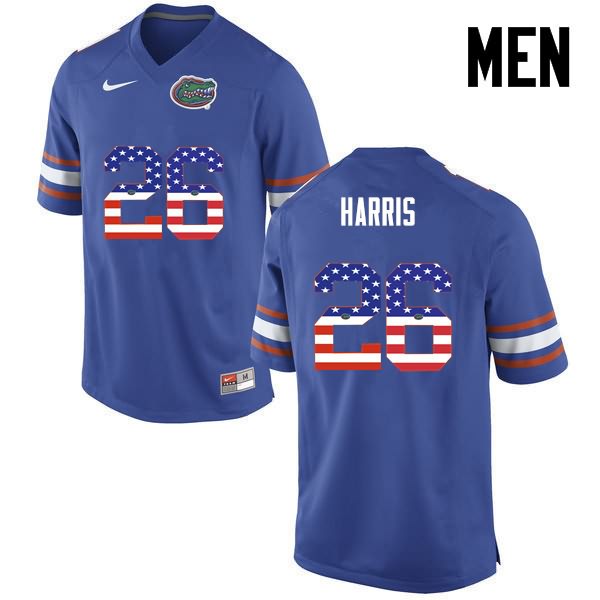 Men's NCAA Florida Gators Marcell Harris #26 Stitched Authentic USA Flag Fashion Nike Blue College Football Jersey GEY3865NY